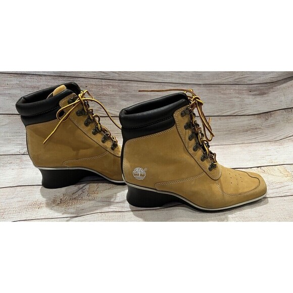 Timberland Women’s Ankle Wedge Premium Wheat Leather Boots Size 7 - Picture 3 of 9